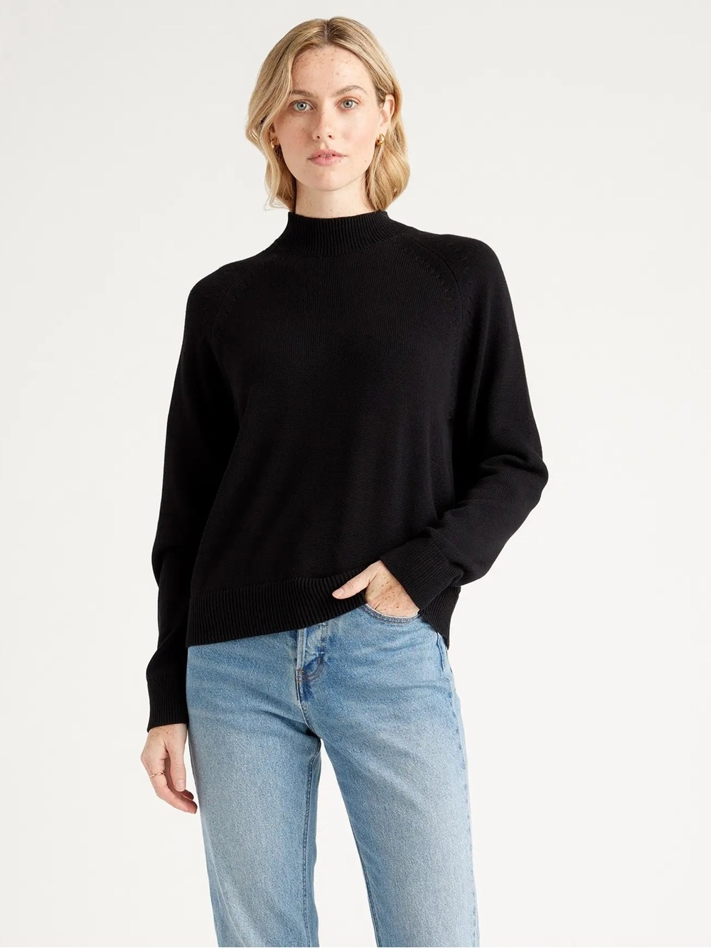 Quince 100% Organic Cotton Mockneck sweater, black, size S